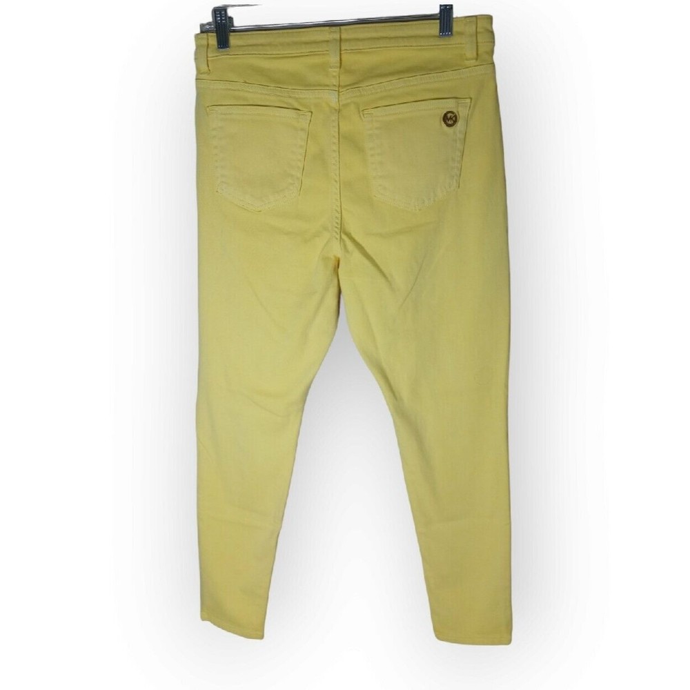 Michael Kors Jeans Sz 10 Izzy Skinny Mid Rise Lemon Yellow Spring Summer Denim